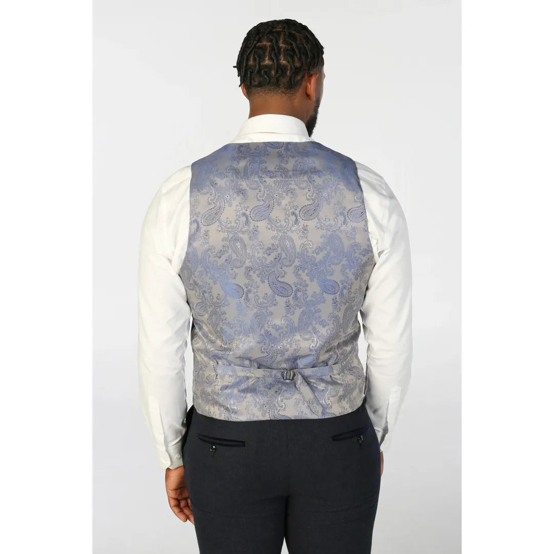 Oscar - Traje de hombre de 3 piezas de tweed de mezcla de lana azul marino