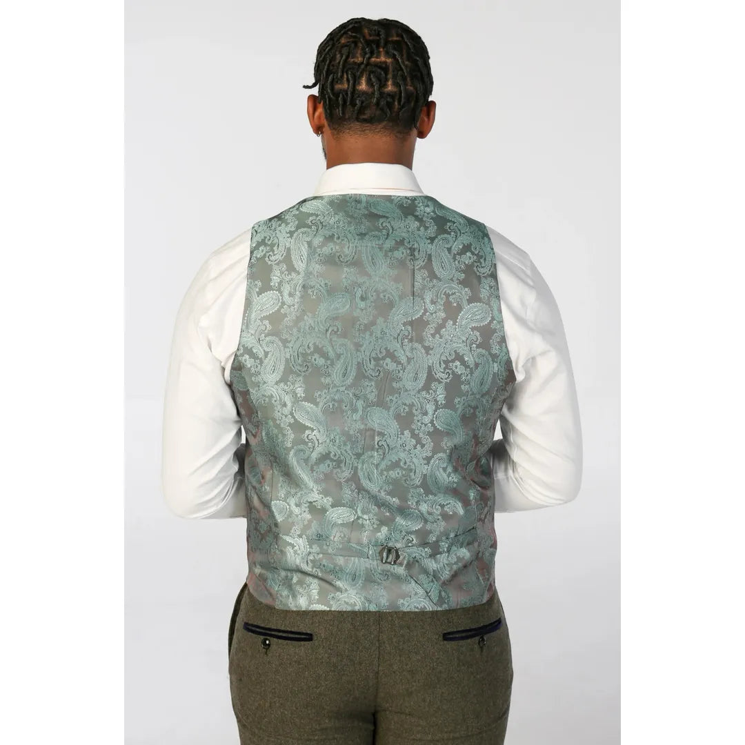 Oscar - Traje de 3 piezas para hombre de mezcla de lana y tweed color verde oliva