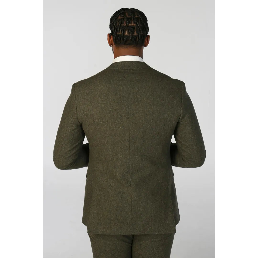 Oscar - Traje de 3 piezas para hombre de mezcla de lana y tweed color verde oliva