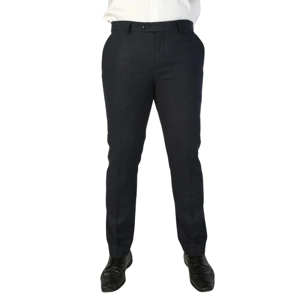 Oscar - Pantalones de tweed de mezcla de lana azul marino para hombre