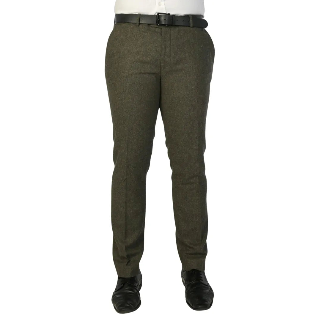 Oscar - Pantalones de tweed de mezcla de lana verde oliva para hombre