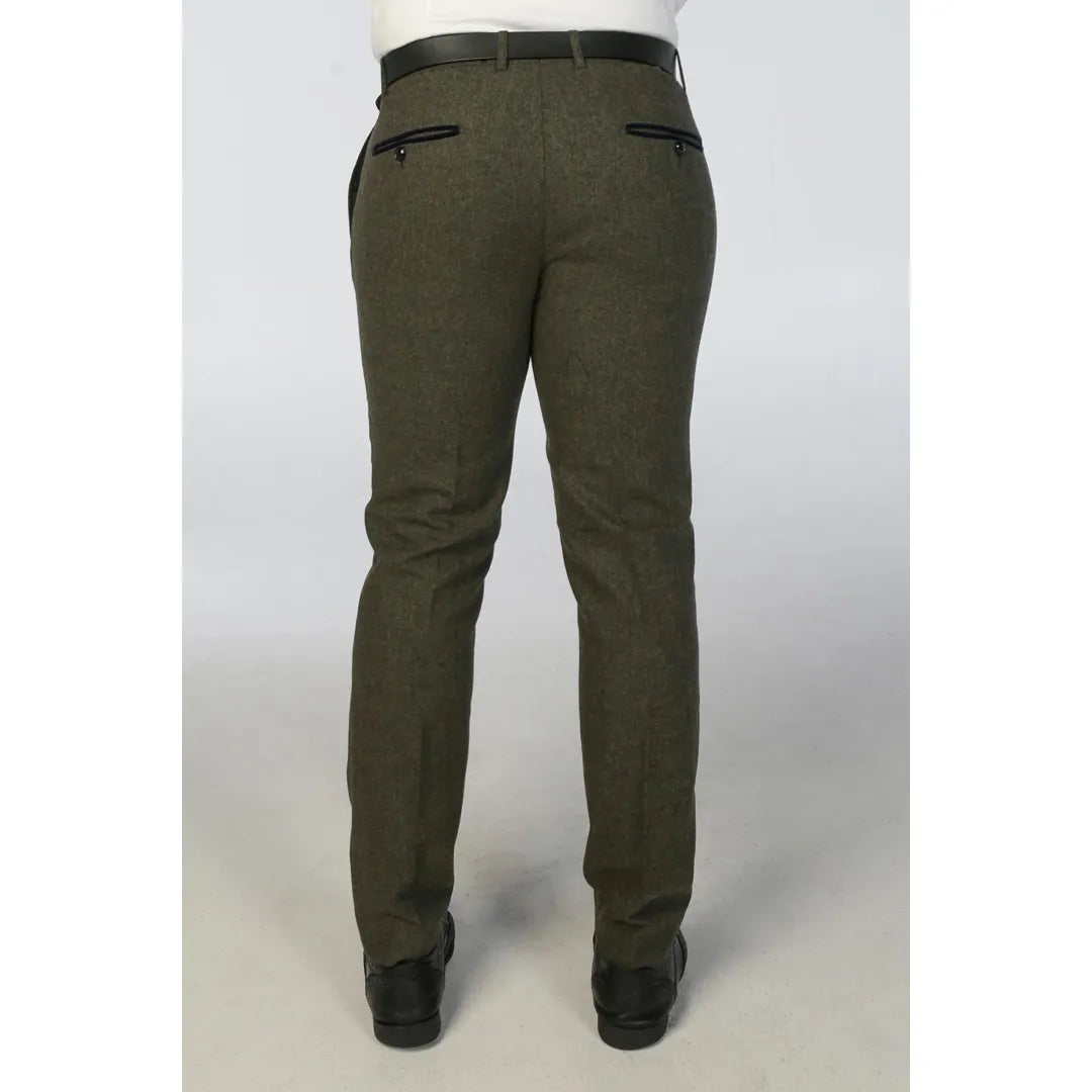 Oscar - Pantalones de tweed de mezcla de lana verde oliva para hombre