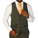 Oscar - Chaleco de tweed de mezcla de lana verde oliva para hombre