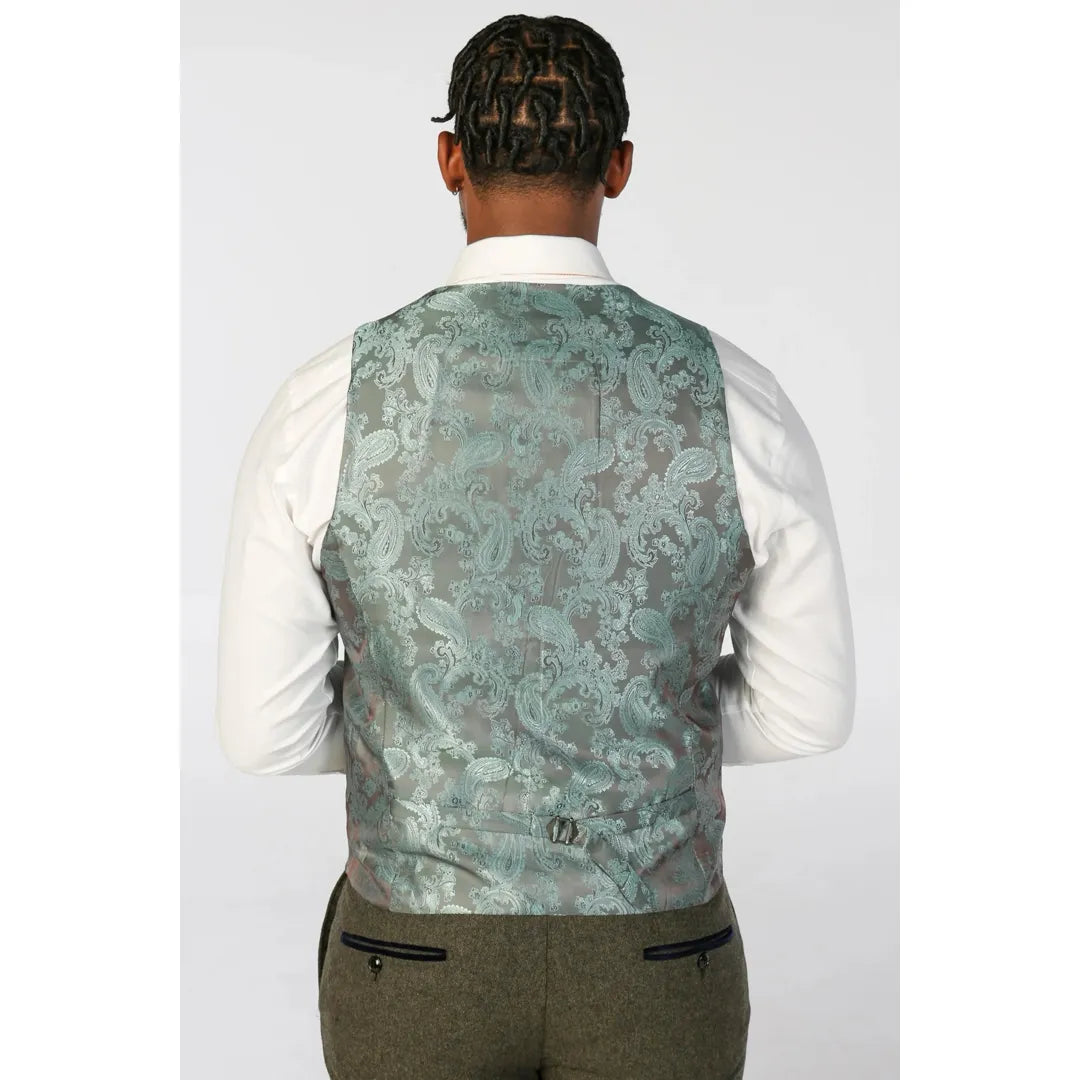 Oscar - Chaleco de tweed de mezcla de lana verde oliva para hombre