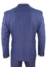 Traje de hombre de tweed azul de 3 piezas a cuadros, reloj de bolsillo, corte entallado, estilo Peaky Blinders.