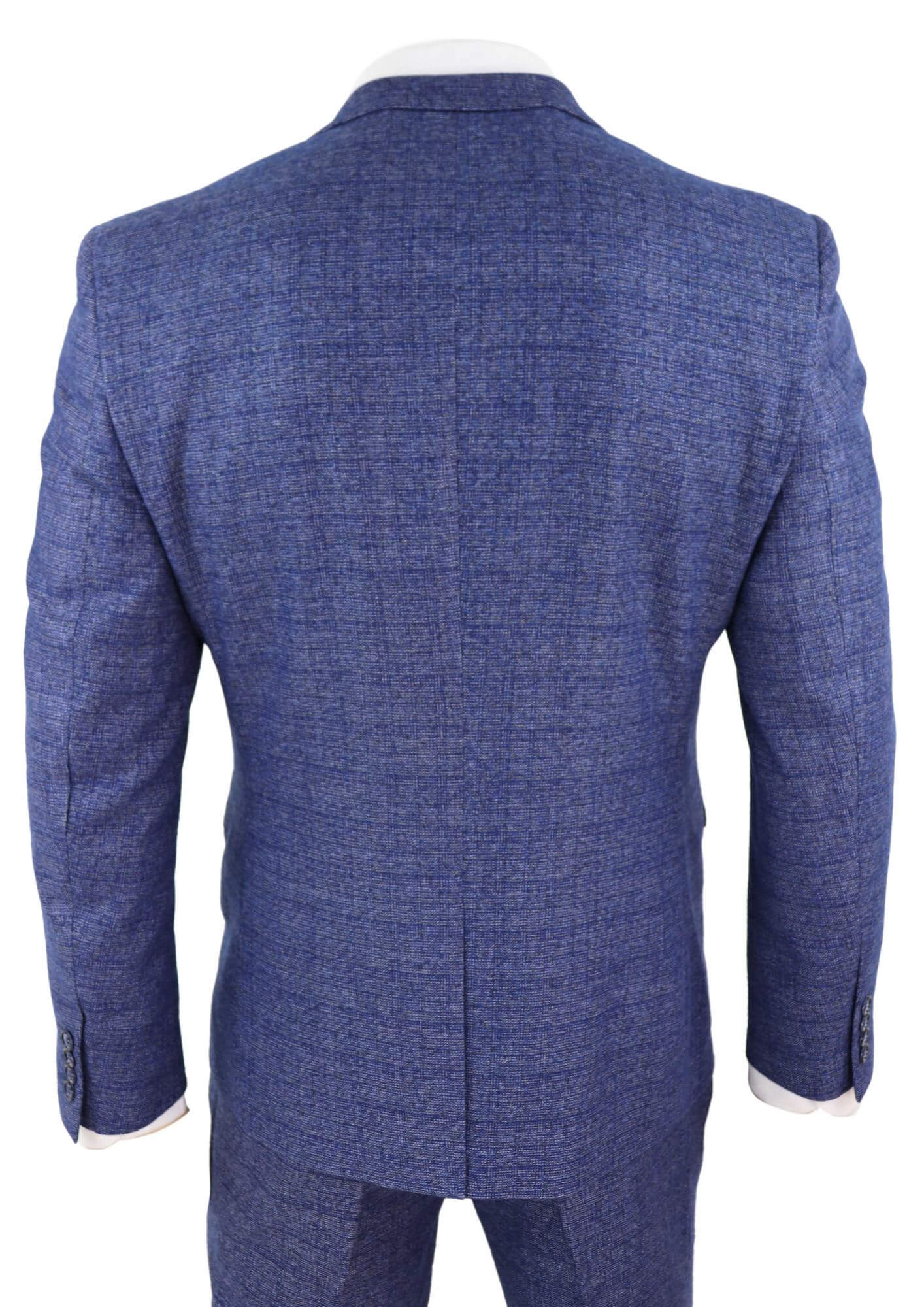 Traje de hombre de tweed azul de 3 piezas a cuadros, reloj de bolsillo, corte entallado, estilo Peaky Blinders.