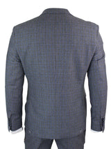 Paul Andrew Henry - Traje de hombre de 3 piezas a medida con estampado Príncipe de Gales en tweed gris y azul, estilo vintage retro.