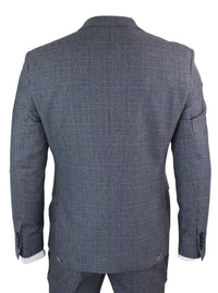 Paul Andrew Henry - Traje de hombre de 3 piezas a medida con estampado Príncipe de Gales en tweed gris y azul, estilo vintage retro.