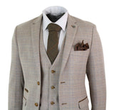 Paul Andrew Holland - Traje de tres piezas de tweed a cuadros beige y marrón para hombre, ideal para bodas, graduaciones, estilo vintage retro clásico.