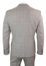 Paul Andrew Holland - Traje de tres piezas de tweed a cuadros beige y marrón para hombre, ideal para bodas, graduaciones, estilo vintage retro clásico.