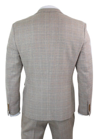 Paul Andrew Holland - Traje de tres piezas de tweed a cuadros beige y marrón para hombre, ideal para bodas, graduaciones, estilo vintage retro clásico.
