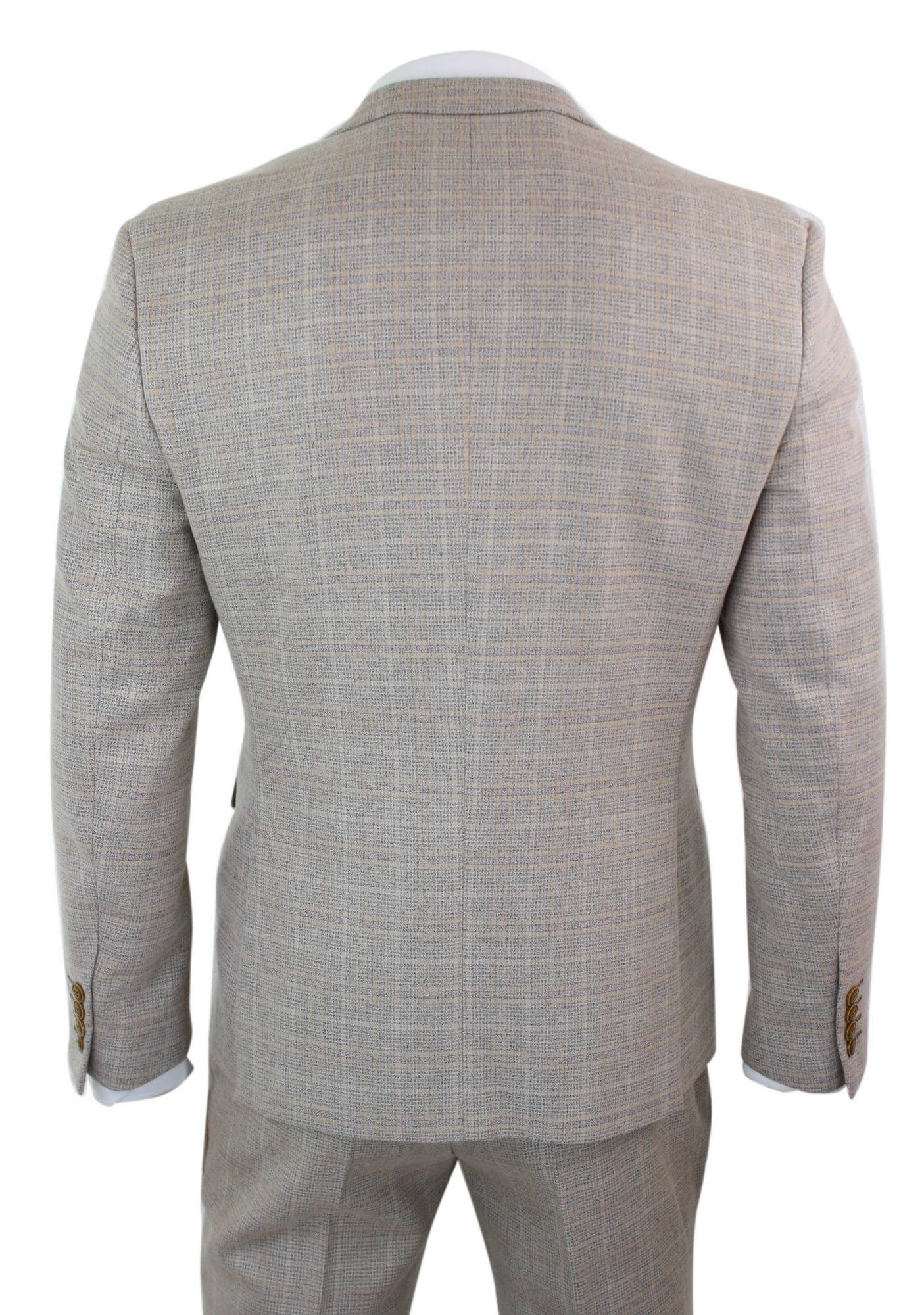 Paul Andrew Holland - Traje de tres piezas de tweed a cuadros beige y marrón para hombre, ideal para bodas, graduaciones, estilo vintage retro clásico.