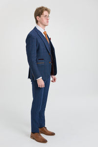 Traje de tres piezas de tweed a cuadros azul para hombre de Scott