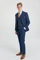 Traje de tres piezas de tweed a cuadros azul para hombre de Scott