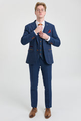 Traje de tres piezas de tweed a cuadros azul para hombre de Scott
