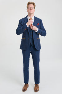 Traje de tres piezas de tweed a cuadros azul para hombre de Scott