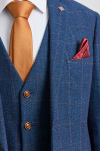 Traje de tres piezas de tweed a cuadros azul para hombre de Scott
