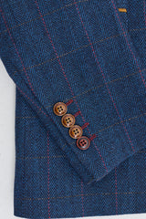 Traje de tres piezas de tweed a cuadros azul para hombre de Scott