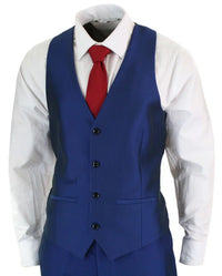 Traje de hombre de 3 piezas azul brillante para bodas, graduaciones y fiestas, corte entallado, elegante y formal.