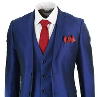 Traje de hombre de 3 piezas azul brillante para bodas, graduaciones y fiestas, corte entallado, elegante y formal.
