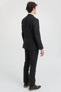 Paul Andrew Parker - Traje completo de hombre de 3 piezas negro, corte entallado, estilo clásico, ideal para porteros, funerales y luto.