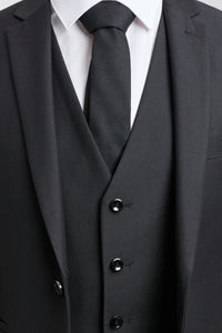 Paul Andrew Parker - Traje completo de hombre de 3 piezas negro, corte entallado, estilo clásico, ideal para porteros, funerales y luto.