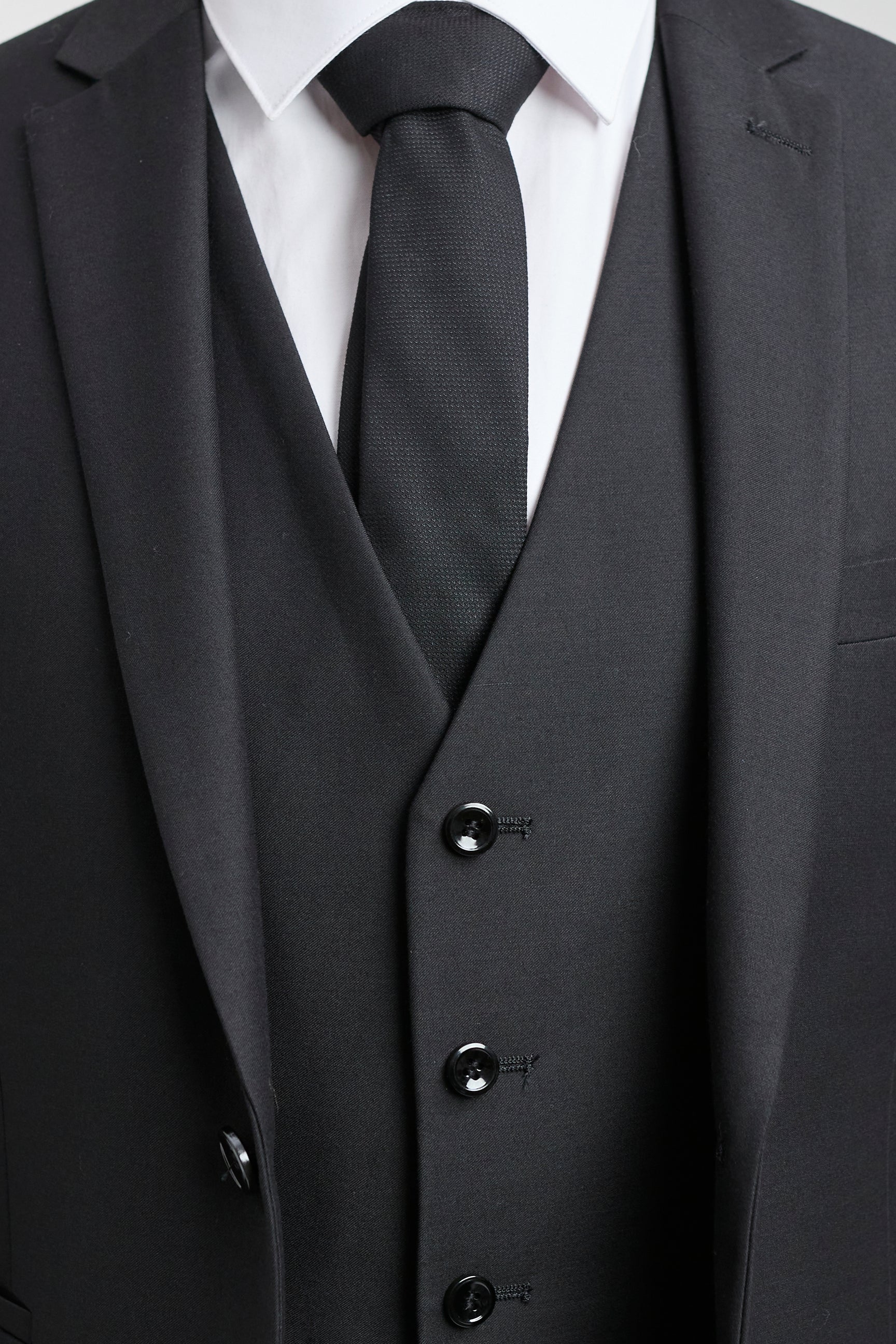 Paul Andrew Parker - Traje completo de hombre de 3 piezas negro, corte entallado, estilo clásico, ideal para porteros, funerales y luto.