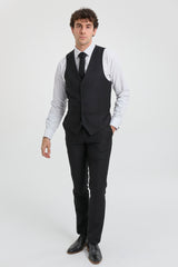Paul Andrew Parker - Traje completo de hombre de 3 piezas negro, corte entallado, estilo clásico, ideal para porteros, funerales y luto.