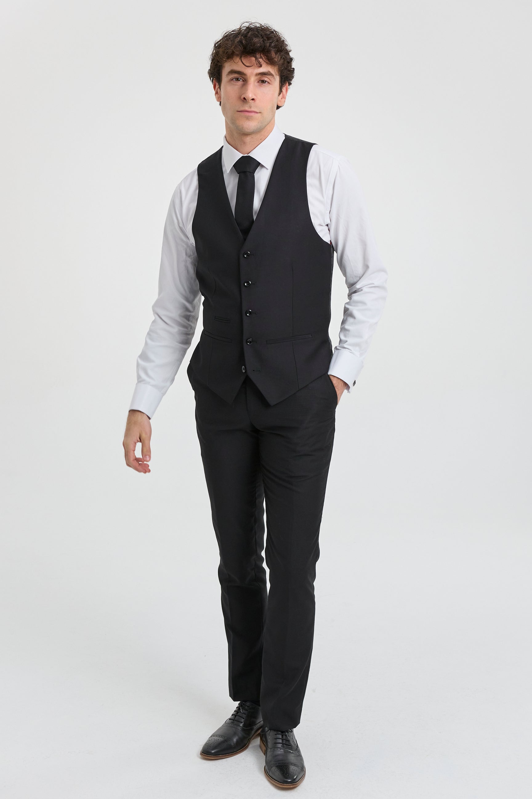 Paul Andrew Parker - Traje completo de hombre de 3 piezas negro, corte entallado, estilo clásico, ideal para porteros, funerales y luto.