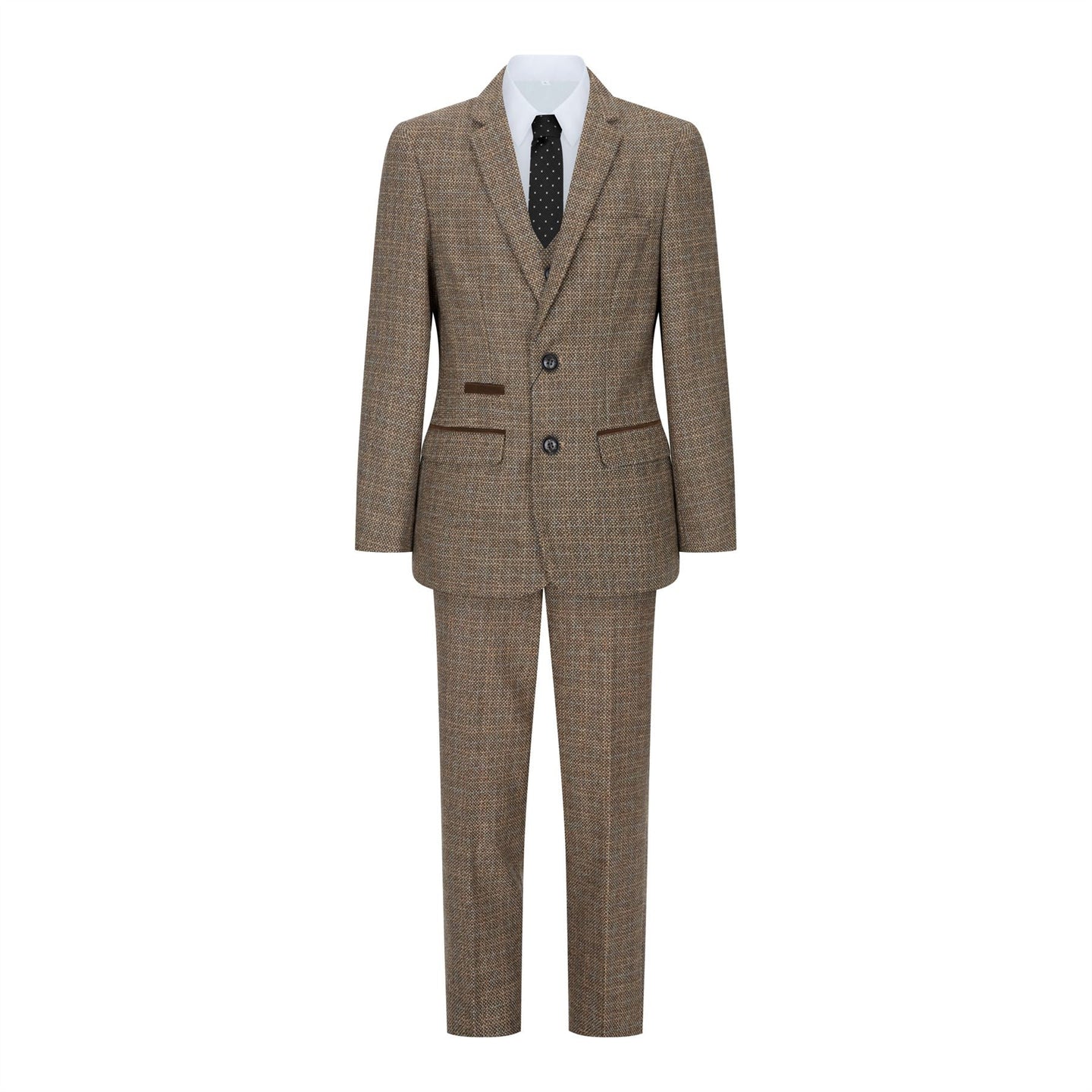 Traje de 3 piezas para niño, color marrón, tweed a cuadros, estilo vintage retro, corte entallado, años 20.