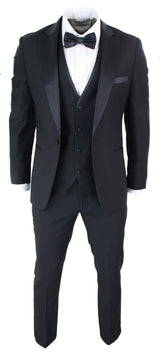 Paul Andrew Regent Black - Traje de esmoquin clásico de satén negro de 3 piezas para hombre, corte entallado, ideal para bodas y graduaciones.