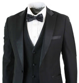 Paul Andrew Regent Black - Traje de esmoquin clásico de satén negro de 3 piezas para hombre, corte entallado, ideal para bodas y graduaciones.