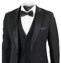 Paul Andrew Regent Black - Traje de esmoquin clásico de satén negro de 3 piezas para hombre, corte entallado, ideal para bodas y graduaciones.