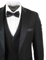 Paul Andrew Regent Black - Traje de esmoquin clásico de satén negro de 3 piezas para hombre, corte entallado, ideal para bodas y graduaciones.