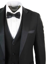 Paul Andrew Regent Black - Traje de esmoquin clásico de satén negro de 3 piezas para hombre, corte entallado, ideal para bodas y graduaciones.