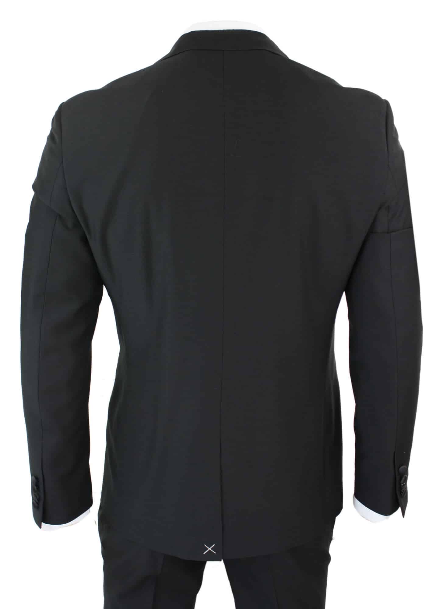 Paul Andrew Regent Black - Traje de esmoquin clásico de satén negro de 3 piezas para hombre, corte entallado, ideal para bodas y graduaciones.