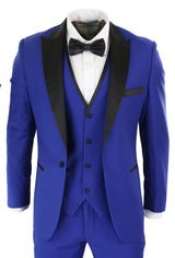 Paul Andrew Regent Blue - Traje de esmoquin de 3 piezas para hombre, azul y negro, satén, corte entallado, ideal para bodas, graduaciones y novios.