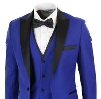 Paul Andrew Regent Blue - Traje de esmoquin de 3 piezas para hombre, azul y negro, satén, corte entallado, ideal para bodas, graduaciones y novios.