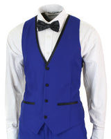 Paul Andrew Regent Blue - Traje de esmoquin de 3 piezas para hombre, azul y negro, satén, corte entallado, ideal para bodas, graduaciones y novios.