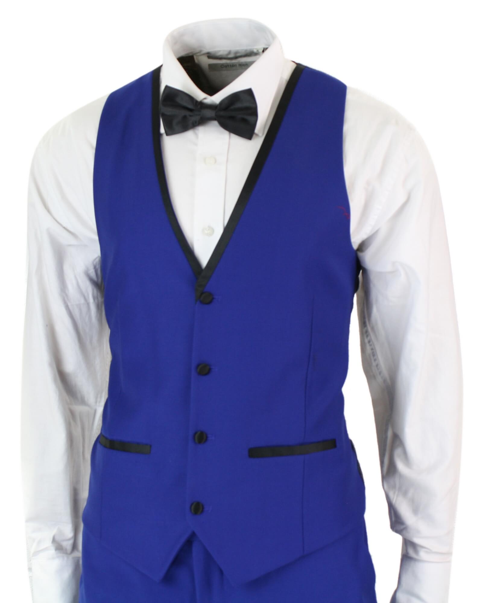 Paul Andrew Regent Blue - Traje de esmoquin de 3 piezas para hombre, azul y negro, satén, corte entallado, ideal para bodas, graduaciones y novios.
