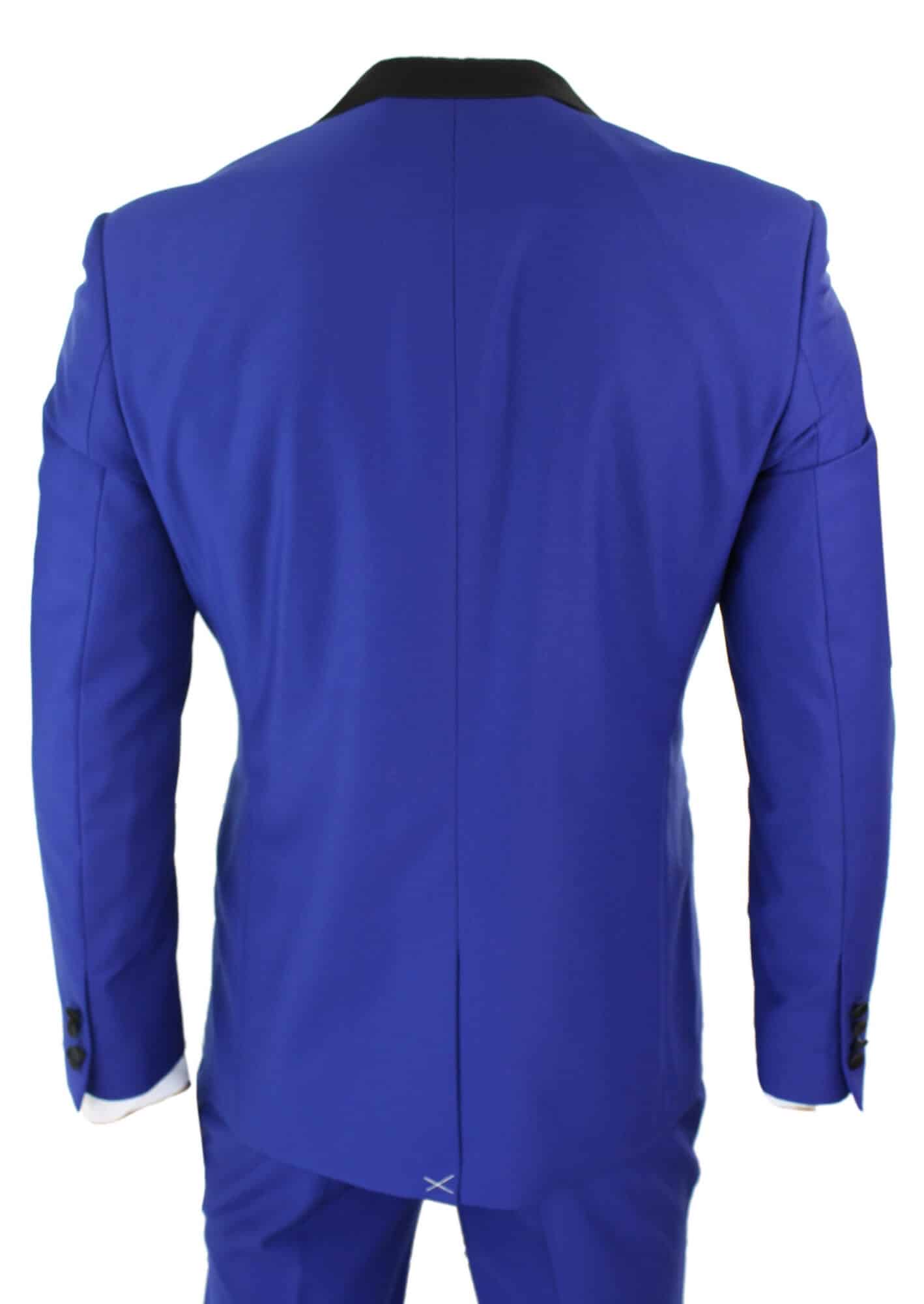 Paul Andrew Regent Blue - Traje de esmoquin de 3 piezas para hombre, azul y negro, satén, corte entallado, ideal para bodas, graduaciones y novios.