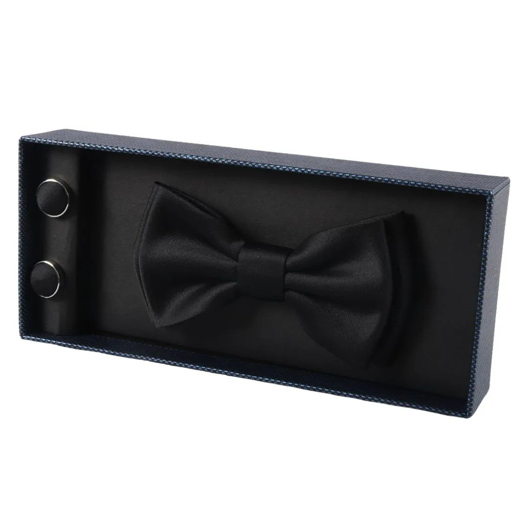 Conjunto de regalo para hombre: pajarita, pañuelo de bolsillo, gemelos, color negro.