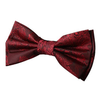 Set de regalo para hombre: pajarita, pañuelo de bolsillo, gemelos y corbata de moño color vino.