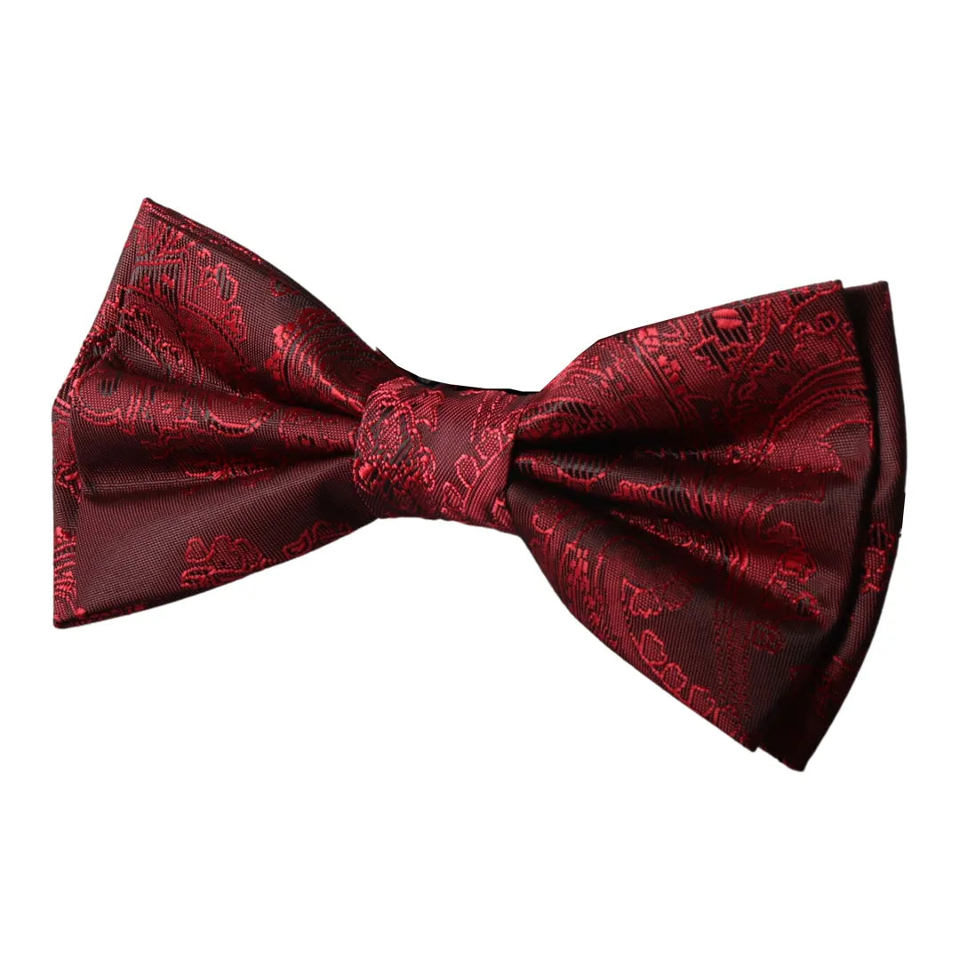Set de regalo para hombre: pajarita, pañuelo de bolsillo, gemelos y corbata de moño color vino.