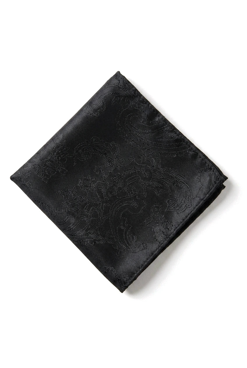 Conjunto de regalo de corbata negra con cuello estampado paisley, pañuelo de bolsillo y gemelos de satén floral.