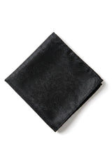 Conjunto de regalo de corbata negra con cuello estampado paisley, pañuelo de bolsillo y gemelos de satén floral.