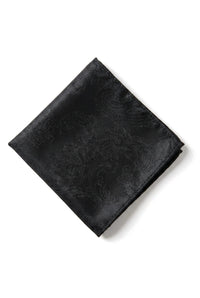 Conjunto de regalo de corbata negra con cuello estampado paisley, pañuelo de bolsillo y gemelos de satén floral.