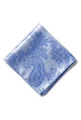 Conjunto de regalo: corbata azul con estampado paisley, pañuelo de bolsillo, gemelos y satén floral.