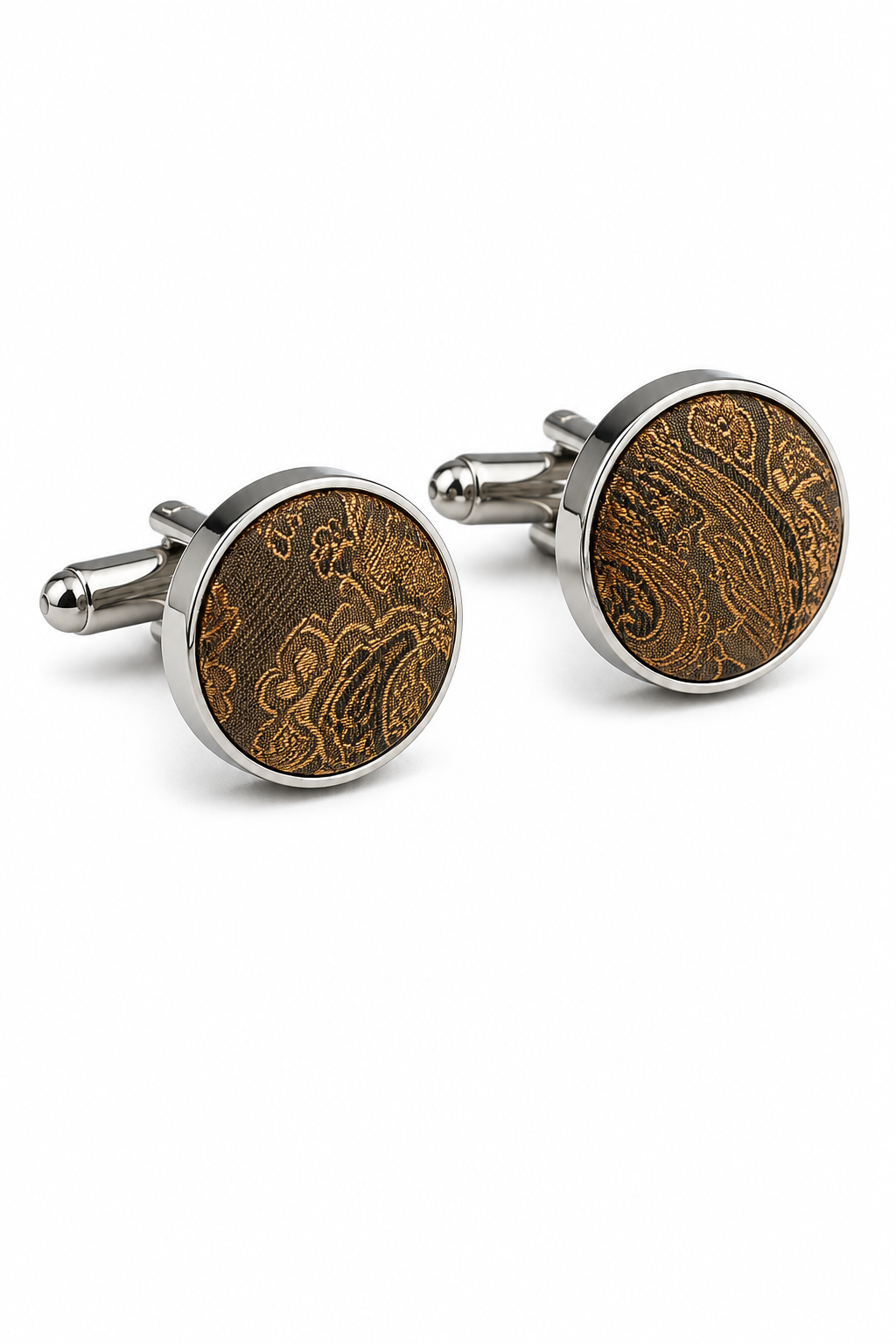 Conjunto de regalo de corbata de bronce con estampado paisley, pañuelo de bolsillo, gemelos y corbata de satén floral.