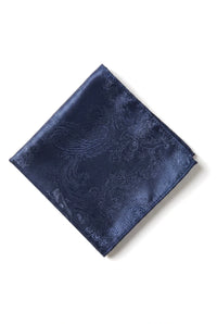 Conjunto de regalo de corbata azul marino con estampado paisley, pañuelo de bolsillo, gemelos y corbata de satén floral.